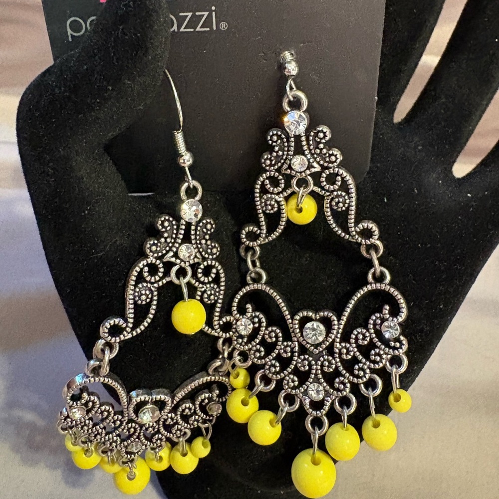 Paparazzi Silver and Yellow Dangle Earrings
